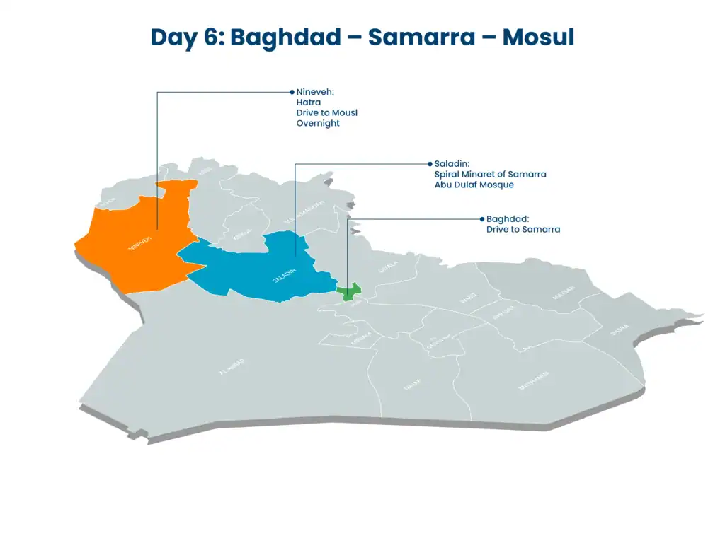 map of tour 07 7-day Iraq historical tour Aknaf Alsawary - Iraq Travel Agency