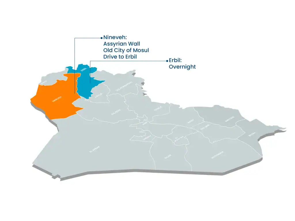map of tour 08 2 7-day Iraq historical tour Aknaf Alsawary - Iraq Travel Agency