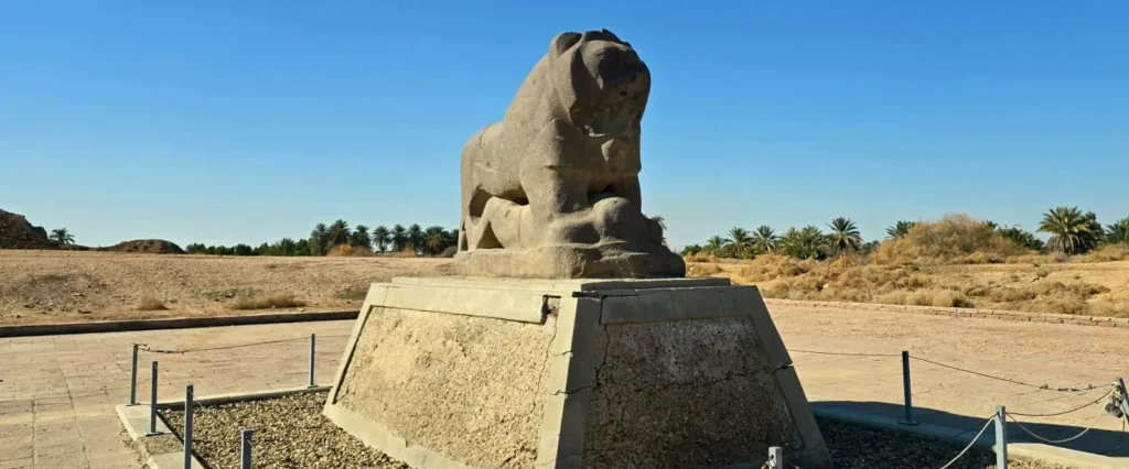 The Babylon Lion sculpture in Iraq, featured on the 7 Day Iraq Heritage Tour, symbolizing ancient Mesopotamian strength and heritage