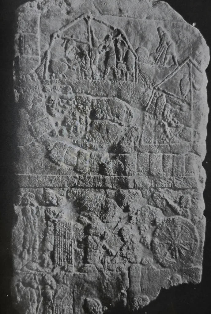 Stone relief depicting a scene of Assyrian army encampment, datable to Ashurnasirpal (883-859 B.C.),