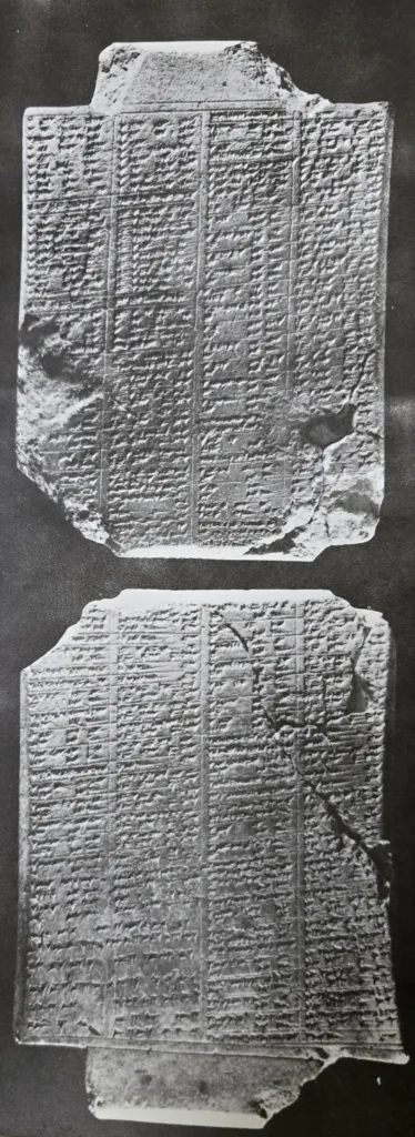 Clay tablet with a loop for hunging inscribed with lists of Assyrian Kings, their reign durations beginning from earliest Assyrian Kings to the time of Sargon.