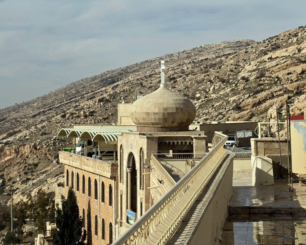 The historic Mar Mattai Monastery located on Mount Alfaf near Mosul in northern Iraq, one of the oldest Christian monasteries in the region, known for its stunning hilltop views and spiritual heritage, often included in cultural tours in Iraq exploring religious and historical landmarks.