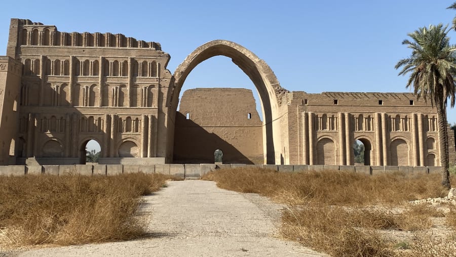 The towering Arch of Ctesiphon (Taq Kasra), the world's largest surviving single-span brick arch, near Baghdad, Iraq.