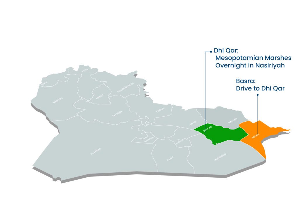 map of tour basra marshes 14 4-Day Iraq Civilization Tour Aknaf Alsawary