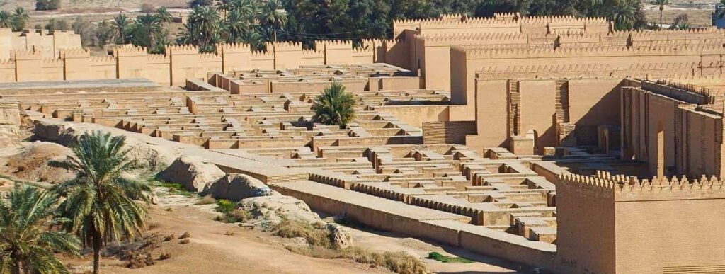 Expansive view across the ancient city of Babylon in Iraq, revealing its archaeological remains, historic structures, open landscapes, and traces of the once-powerful Babylonian capital visited during the 5-Day Iraq Landmark Exploration Tour.