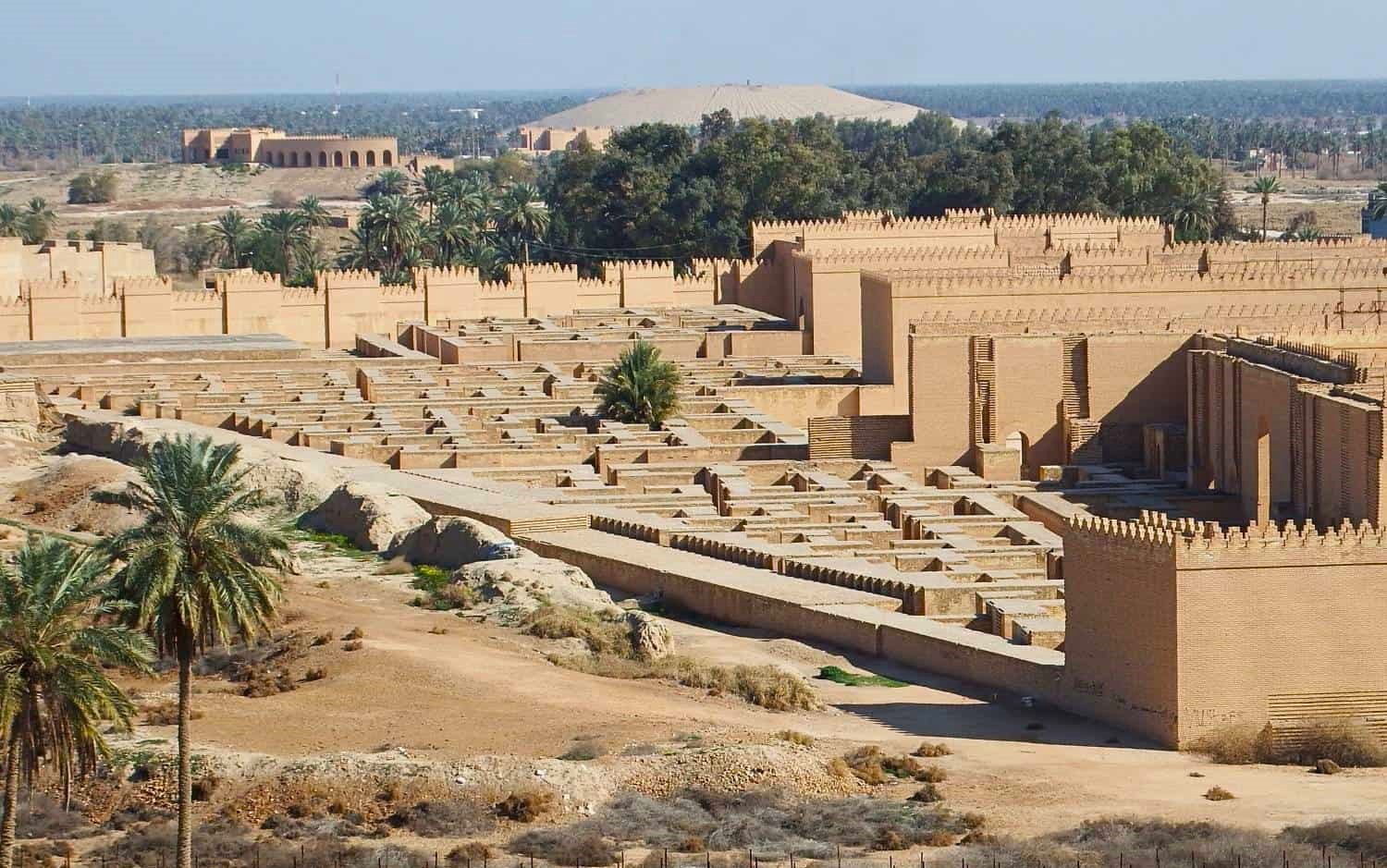 Expansive view across the ancient city of Babylon in Iraq, revealing its archaeological remains, historic structures, open landscapes, and traces of the once-powerful Babylonian capital visited during the 5-Day Iraq Landmark Exploration Tour.