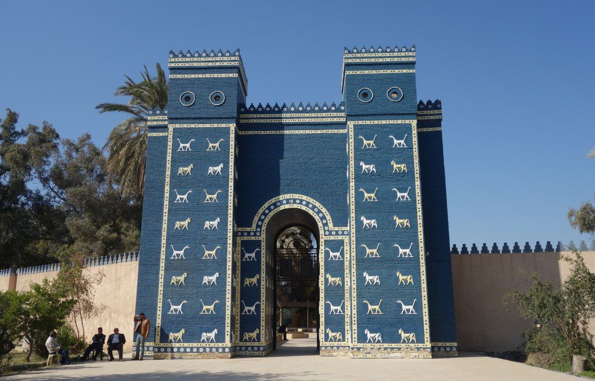 Babylon Gate at the ancient city of Babylon, Iraq, featuring impressive reconstructed walls and traditional Babylonian architecture, showcasing one of Mesopotamia’s most iconic archaeological landmarks and the rich history of the ancient Babylonian civilization