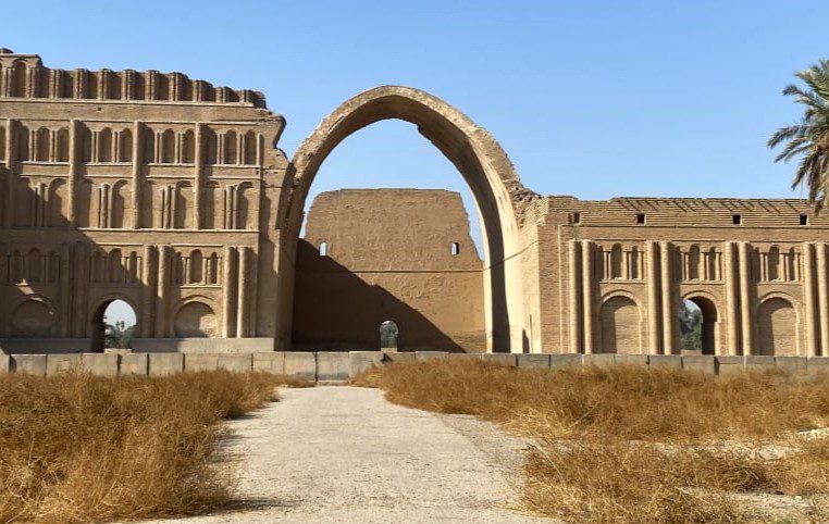 The towering Arch of Ctesiphon (Taq Kasra), the world's largest surviving single-span brick arch, near Baghdad, Iraq.