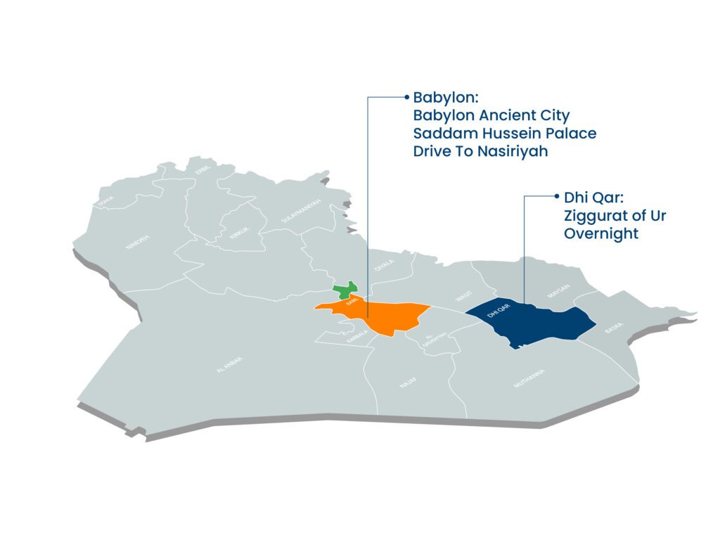 map of tour baghdad babylon ur 17 4-Day Iraq Civilization Tour Aknaf Alsawary