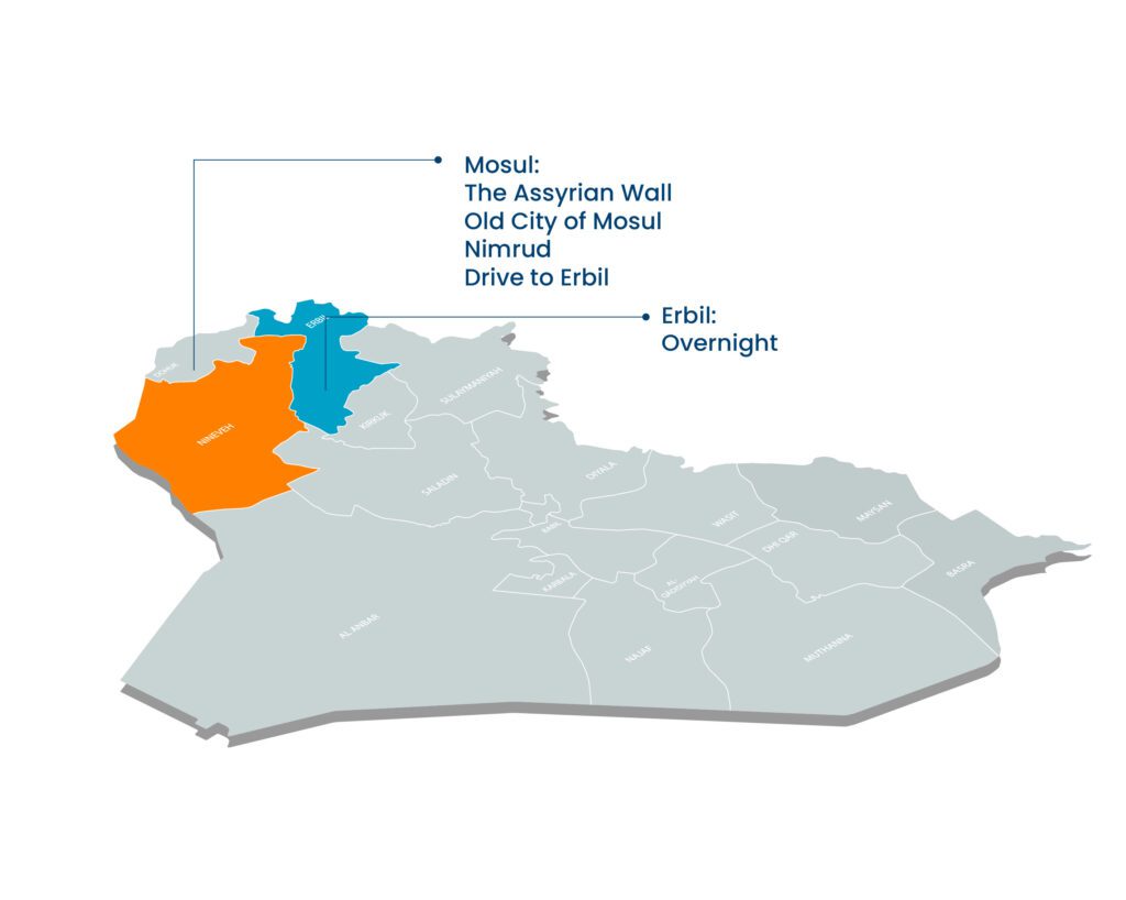 map of tour mosul erbil overnight 16 5-Day Iraq Empires Tour Aknaf Alsawary