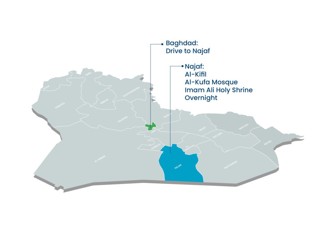 map of tour najaf religous tour 17 5-Day Iraq Religious Tour Aknaf Alsawary
