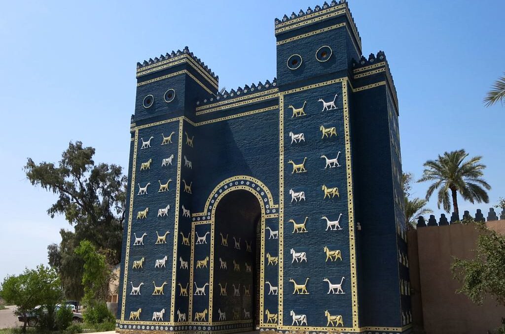Gate of Babylon in Iraq, showcasing its monumental entrance, ancient Mesopotamian architectural details, and historic setting within the archaeological site of Babylon during the 6-Day Iraq Archaeology Tour