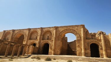 Ancient city of Hatra in northern Iraq, showcasing its monumental temples, fortified stone walls, towering columns, and distinctive blend of Parthian, Roman, and Eastern architectural influences during the 6-Day Iraq Kingdoms Tour